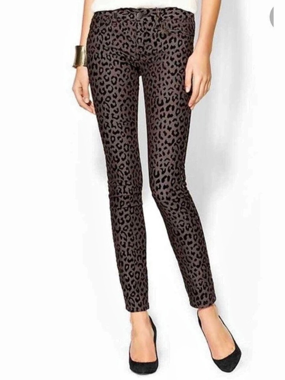 Free People We The Free Flocked Cheetah Ankle Skinny Jeans Brown W27